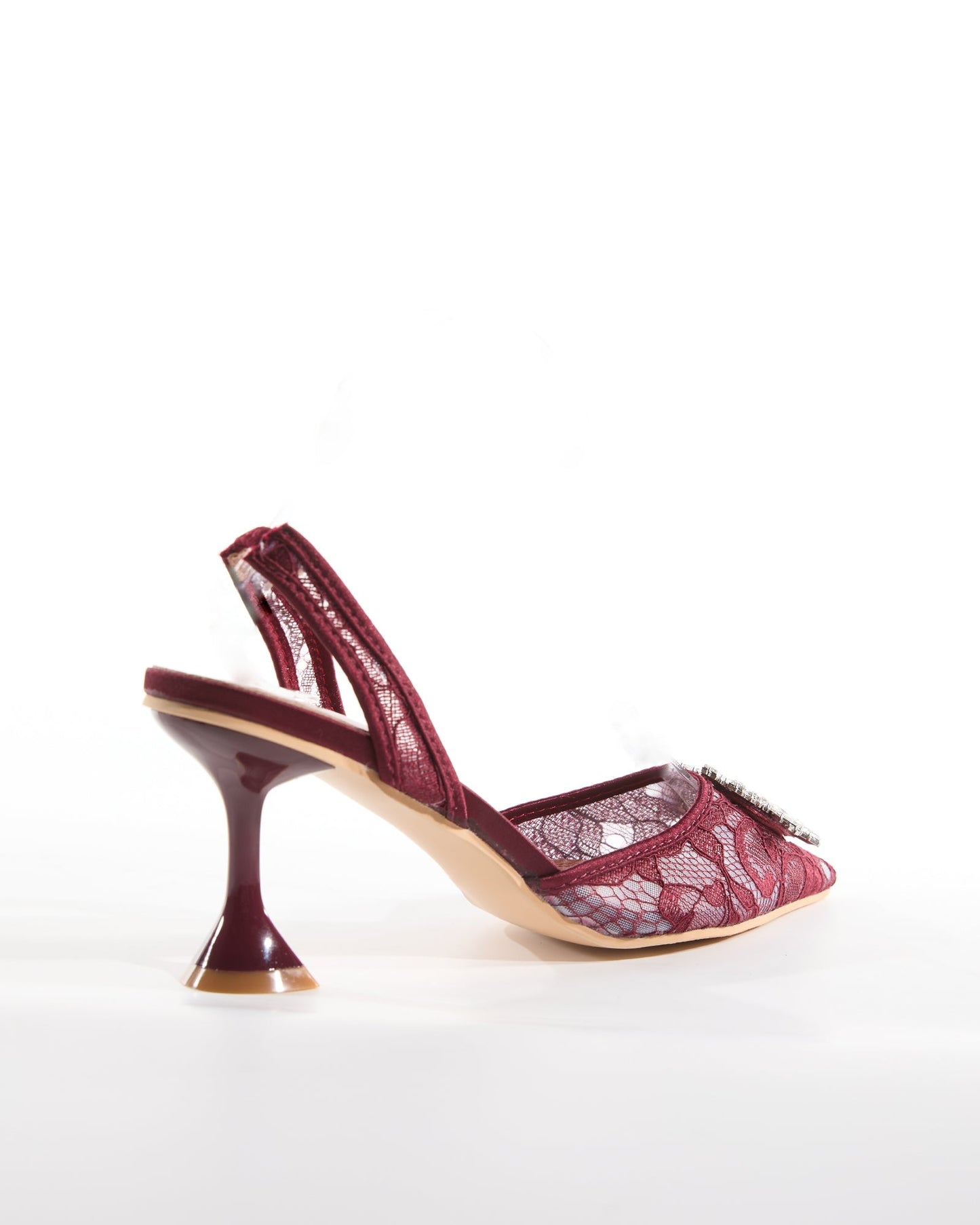 Desideria Diamond Lace Flared Heel In Wine