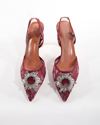 Desideria Diamond Lace Flared Heel In Wine