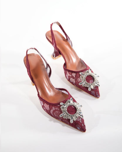 Desideria Diamond Lace Flared Heel In Wine