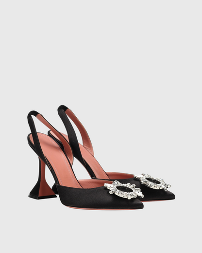 Desideria Rhinestone Slingback Flared Heels In Black