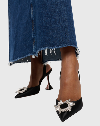 Desideria Rhinestone Slingback Flared Heels In Black