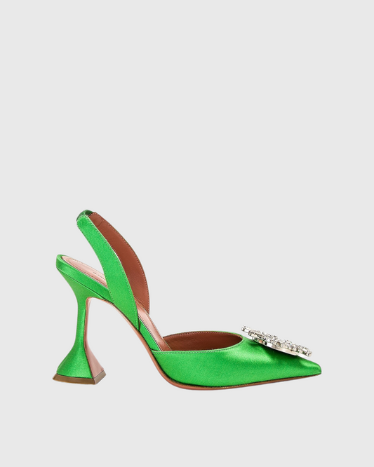 Desideria Rhinestone Slingback Flared Heels In Green