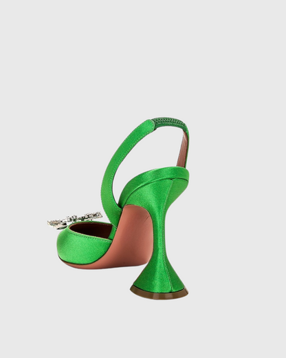 Desideria Rhinestone Slingback Flared Heels In Green