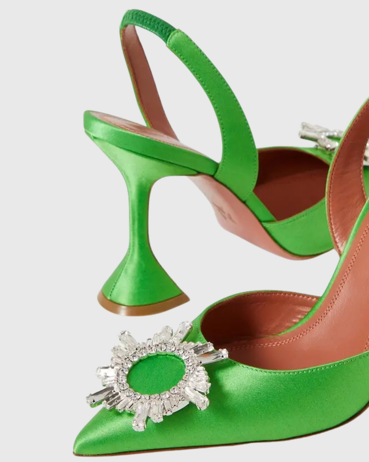 Desideria Rhinestone Slingback Flared Heels In Green