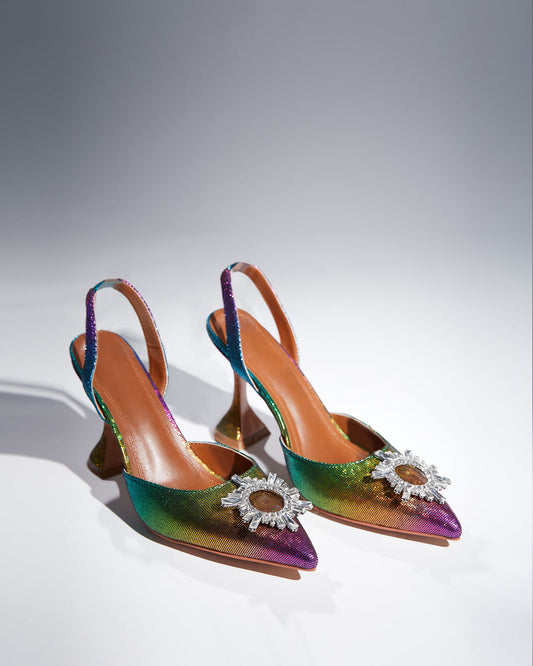 Desideria Rhinestone Slingback Flared Heels In Multicolor
