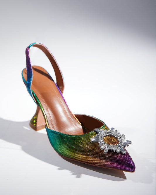 Desideria Rhinestone Slingback Flared Heels In Multicolor