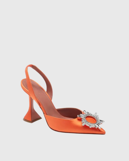 Desideria Rhinestone Slingback Flared Heels In Orange