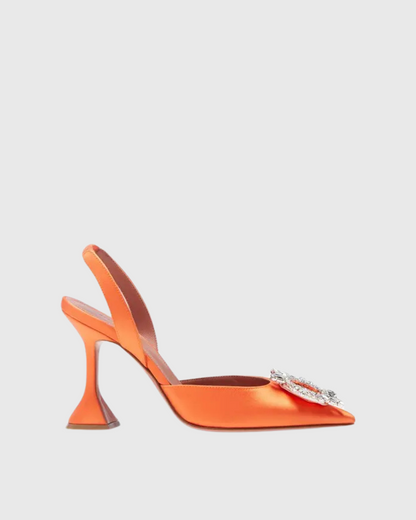 Desideria Rhinestone Slingback Flared Heels In Orange