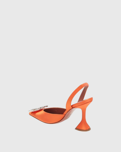 Desideria Rhinestone Slingback Flared Heels In Orange