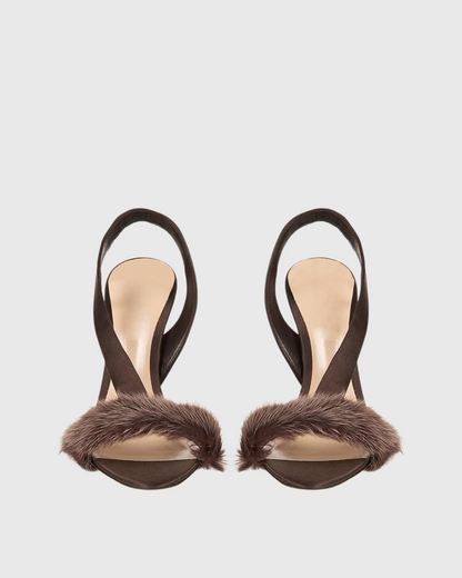 Devin Faux Fur Slingback Sandals In Brown
