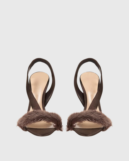 Devin Faux Fur Slingback Sandals In Brown