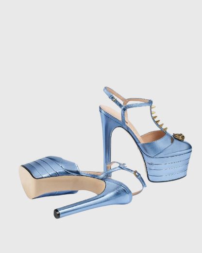 Dionisia Rivet Strap Platform Heels In Blue