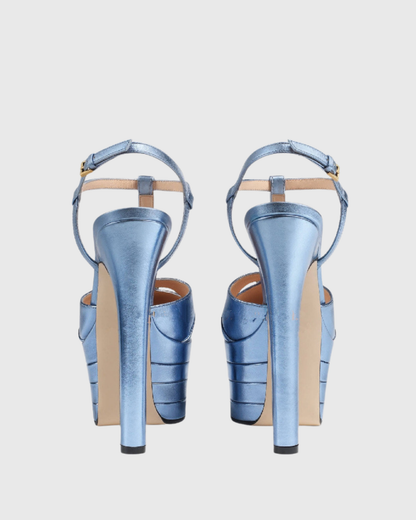Dionisia Rivet Strap Platform Heels In Blue