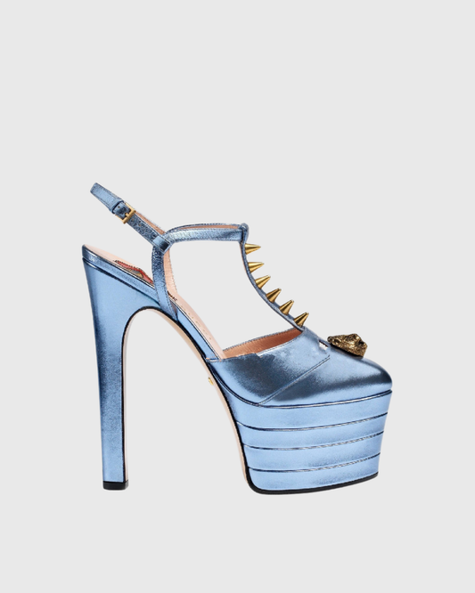 Dionisia Rivet Strap Platform Heels In Blue