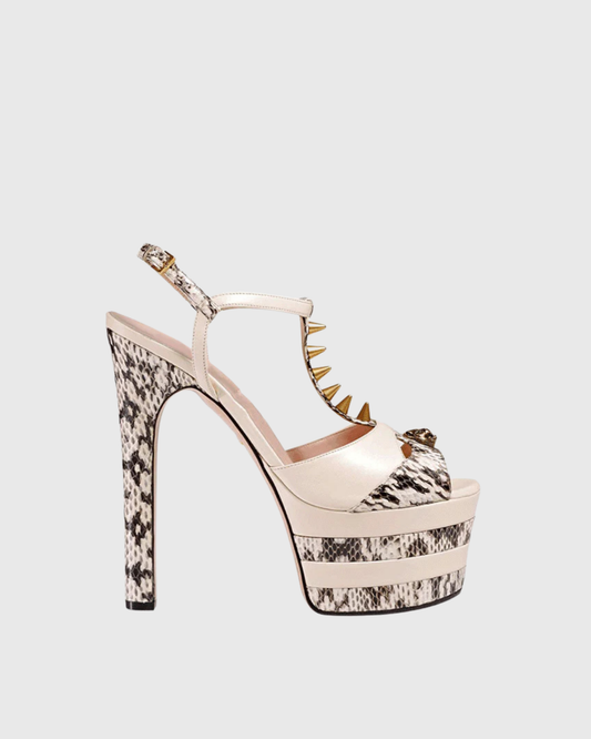 Dionisia Snake Print Rivet Strap Platform Heels