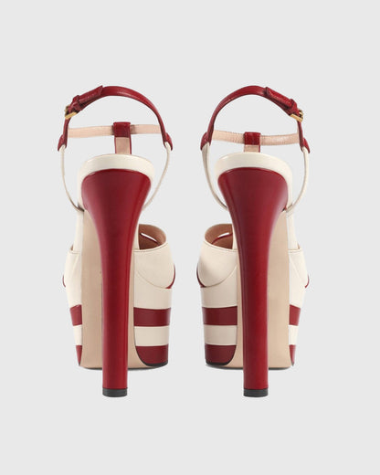 Dionisia Vintage Stripe Rivet Strap Platform Heels In Red