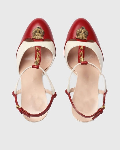 Dionisia Vintage Stripe Rivet Strap Platform Heels In Red