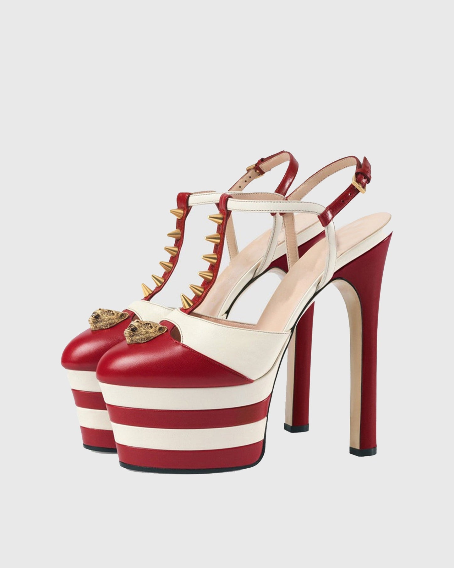Dionisia Vintage Stripe Rivet Strap Platform Heels In Red