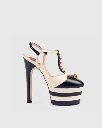 Dionisia Stripe Rivet Strap Platform Heels In Navy