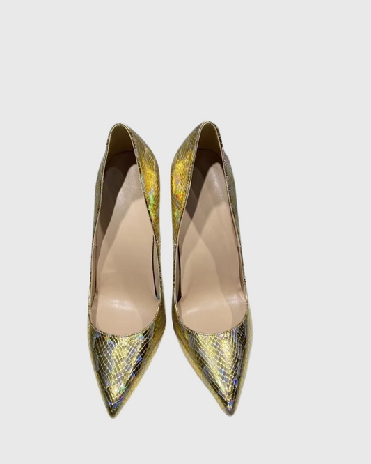 Doe Snake Print Pumps In Gold