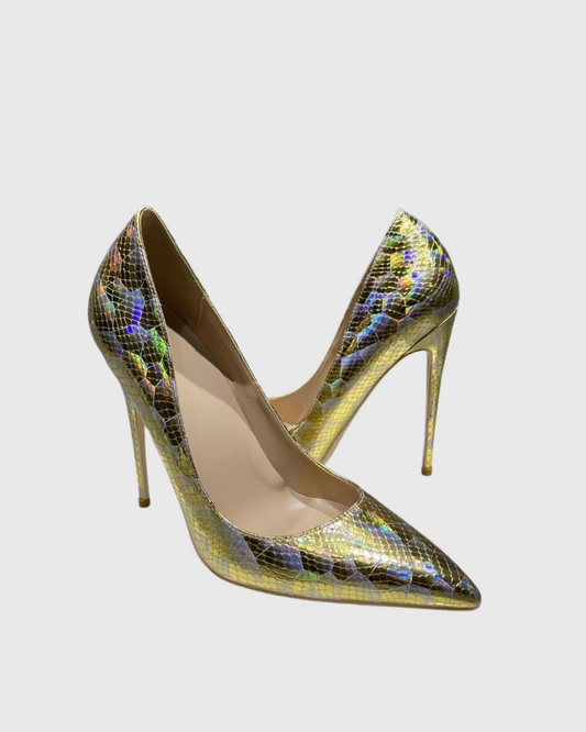 Doe Snake Print Pumps In Gold