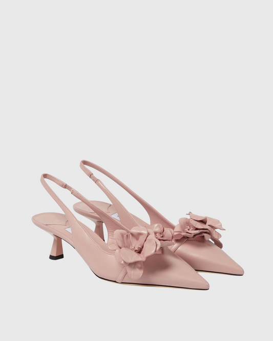 Donata 3D Flower Slingback Kitten Heels In Blush