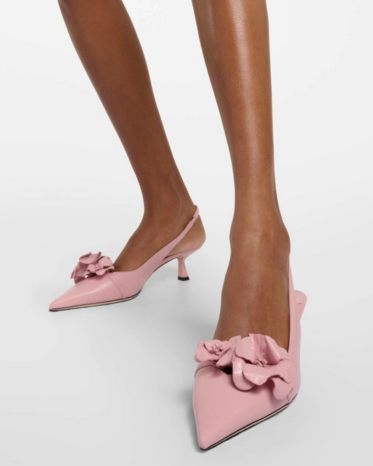 Donata 3D Flower Slingback Kitten Heels In Blush