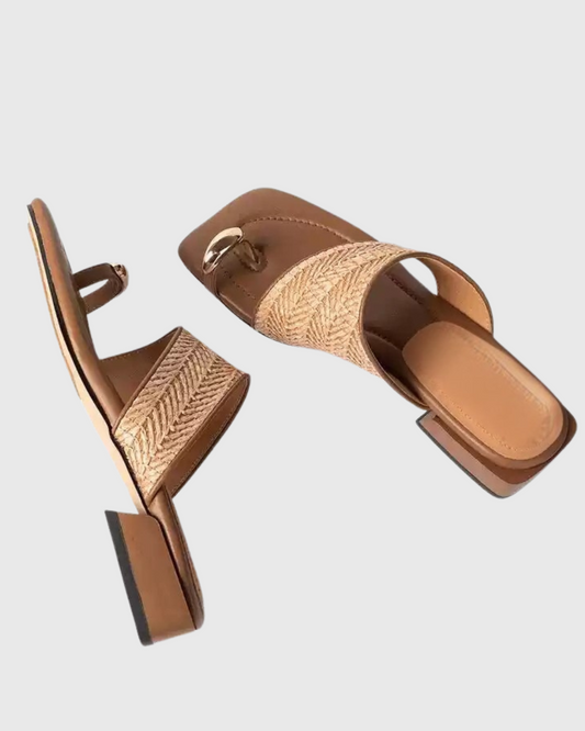 Donata Metal Toe Ring Slippers In Brown