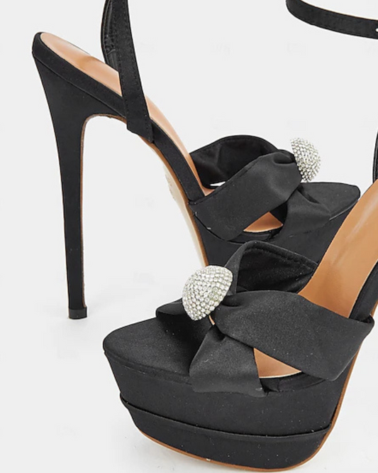 Donna Rhinestone Satin Strap Platform Sandals