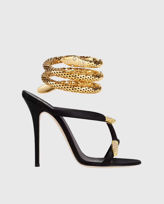 Dora Rhinestone Snake Sandals In Black