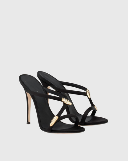 Dora Rhinestone Snake Sandals In Black