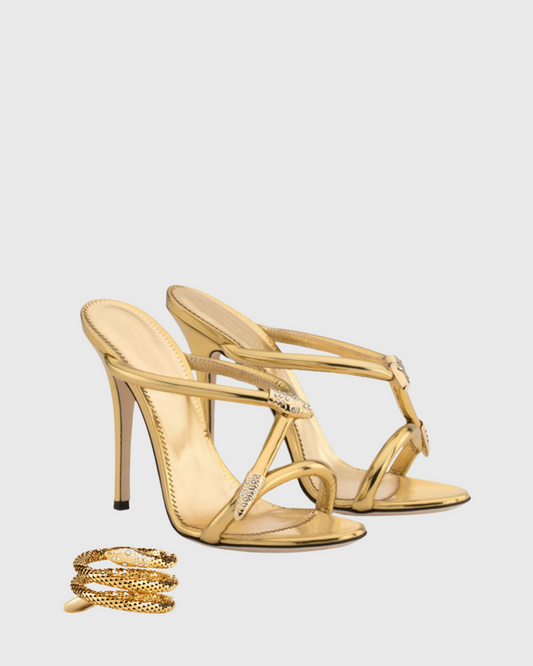 Dora Rhinestone Snake Sandals In Gold