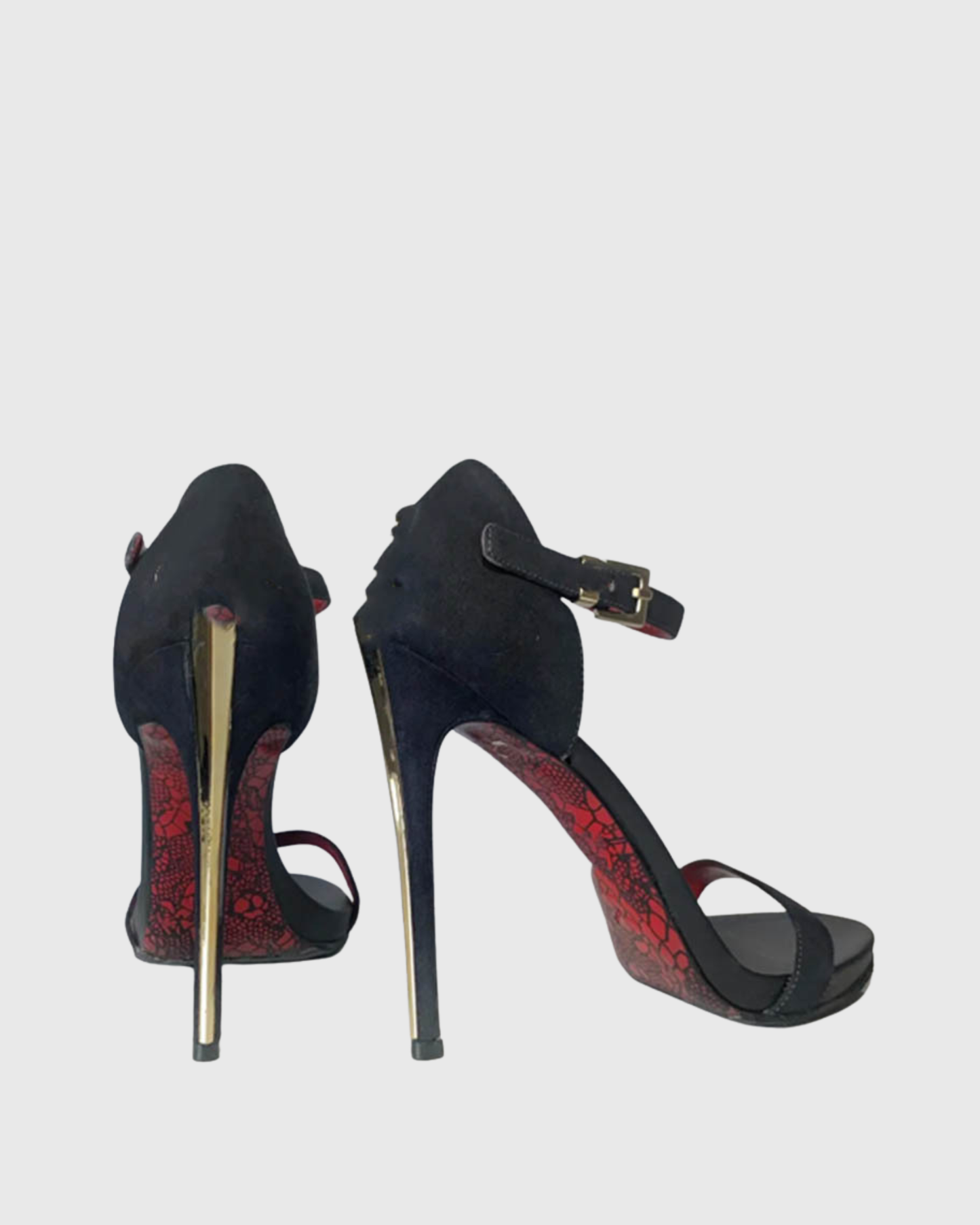 Eadgar Gold Sword Heel Velvet Sandals In Black
