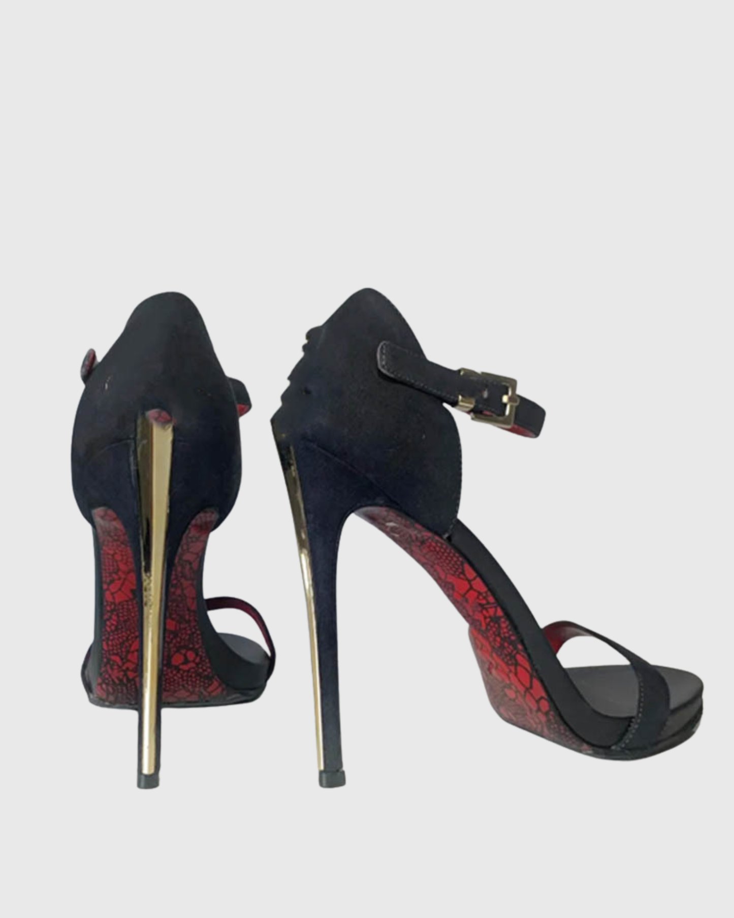 Eadgar Gold Sword Heel Velvet Sandals In Black