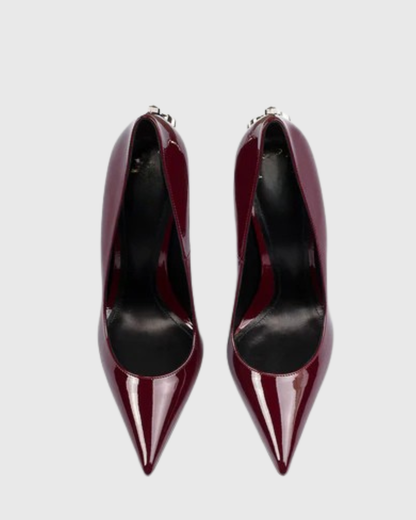 Eadgar Silver Sword Heel Pumps In Burgendy