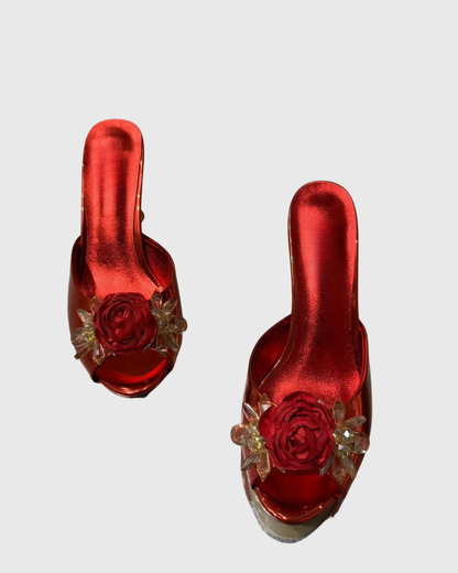 Eadric Red Rose Crystal Embellished Muels