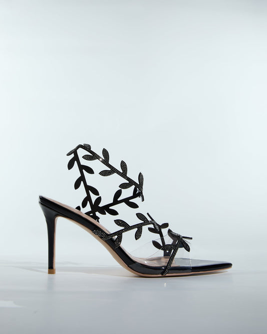 Ealar Rhinestone Leaf Sandals In Black
