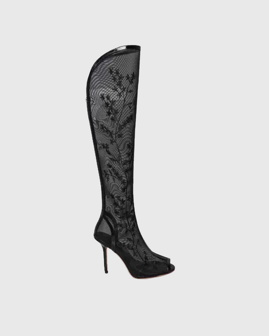 Easter Embroidery Knee High Boots In Black