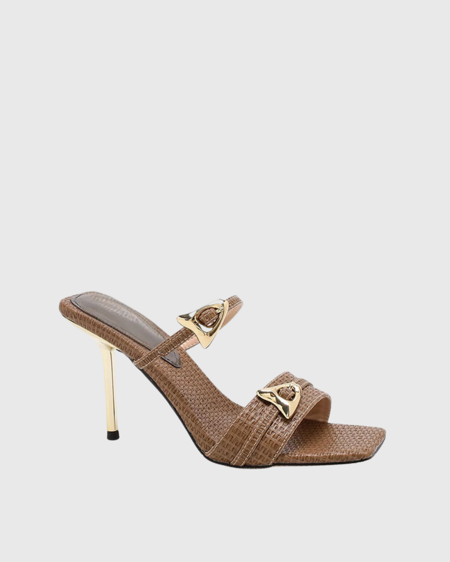 Ebony Embossed Buckle Slippers In Brown