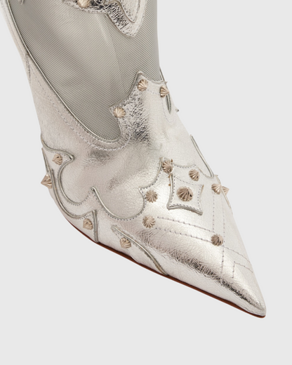 Eda Rivet Leather Mesh Splicing Ankle Boots