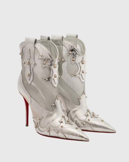 Eda Rivet Leather Mesh Splicing Ankle Boots