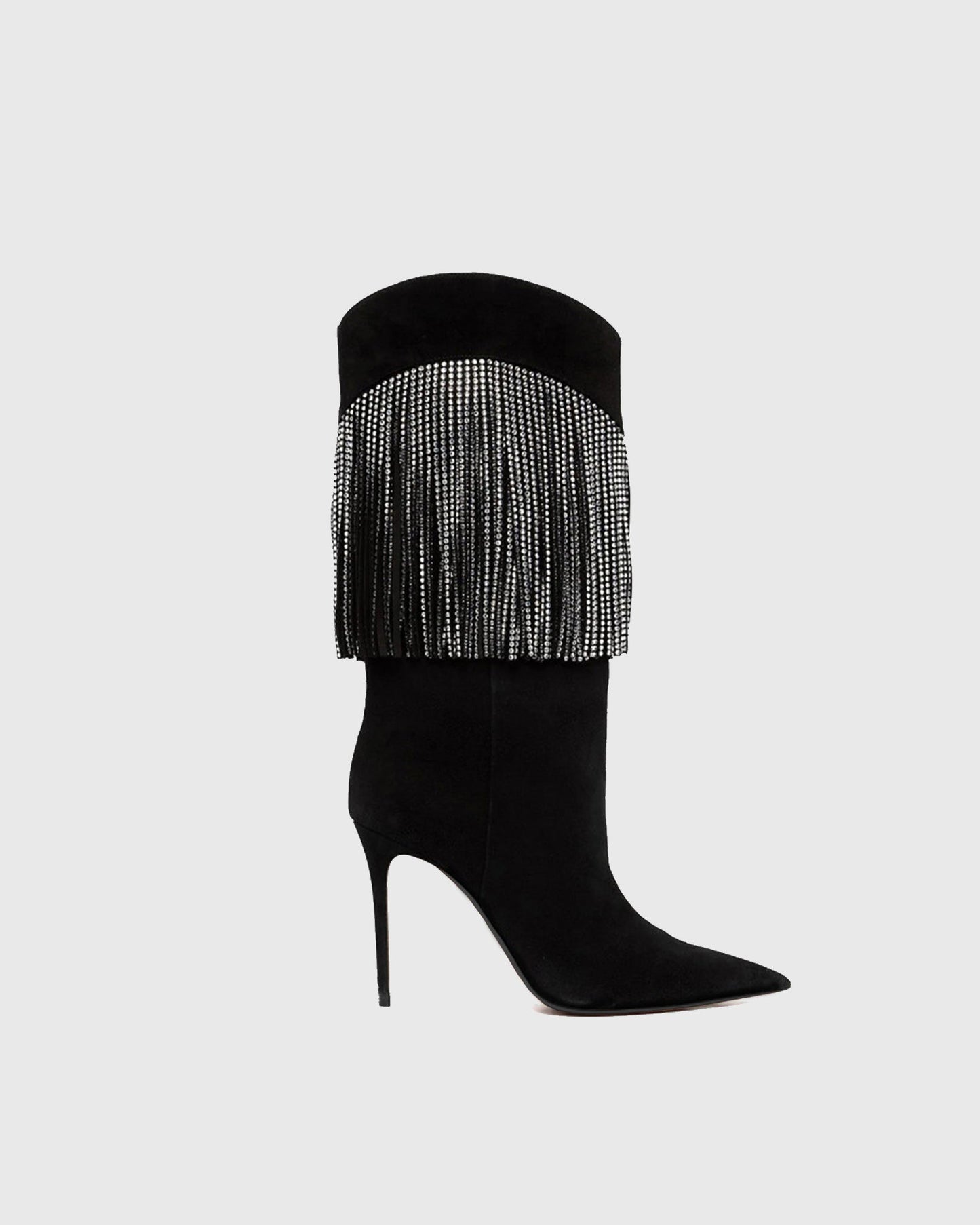Edetta Rhinestone Fringe Velvet  Mid Calf Boots
