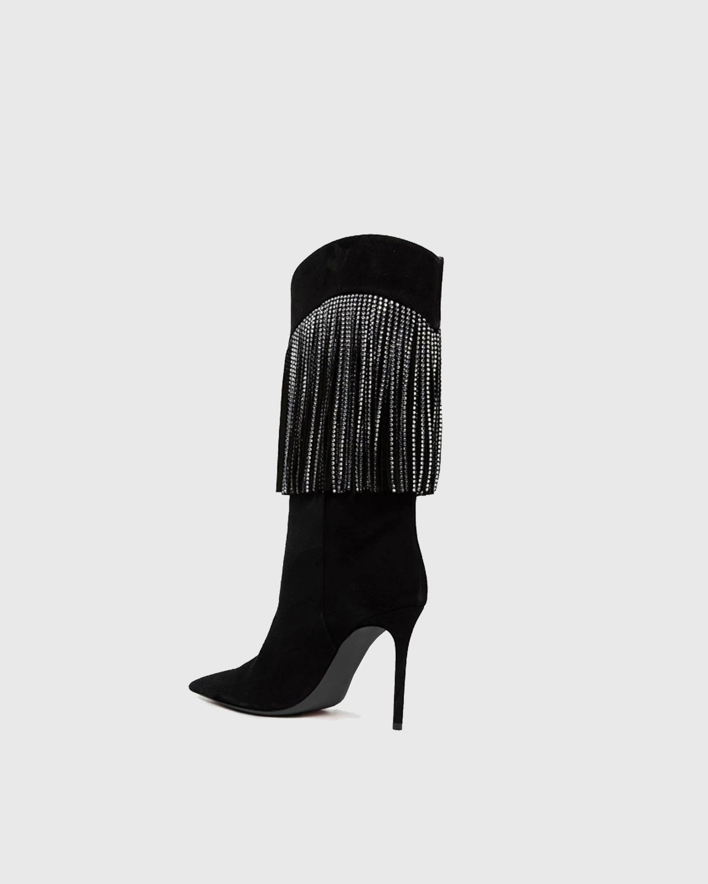 Edetta Rhinestone Fringe Velvet  Mid Calf Boots