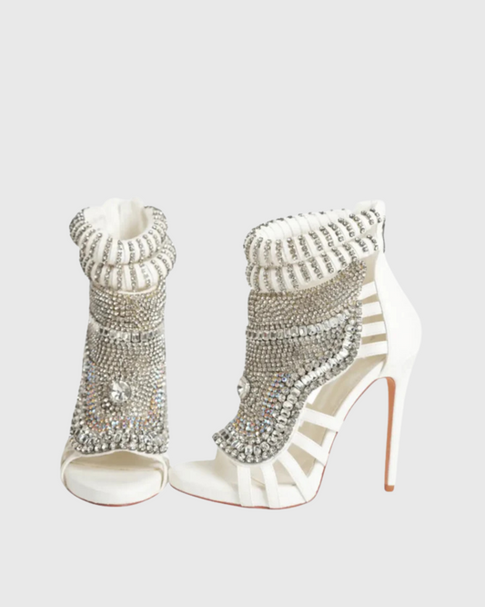 Edith Rhinestone Embellished Strap Sandals In White