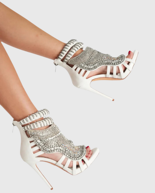 Edith Rhinestone Embellished Strap Sandals In White