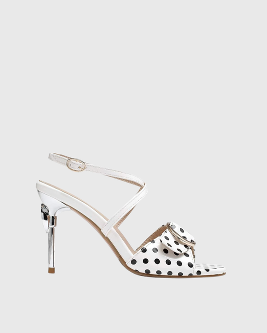 Efa Bow Polka Dots Cross Strap Sandals In White
