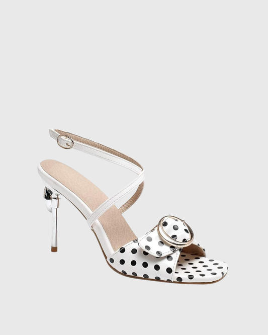 Efa Bow Polka Dots Cross Strap Sandals In White