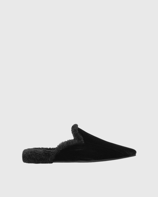 Efe Faux Fur Velvet Mules In Black