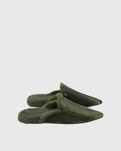 Efe Faux Fur Velvet Mules In Green