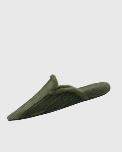 Efe Faux Fur Velvet Mules In Green